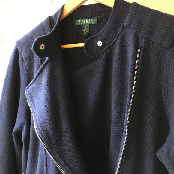 New! Ralph Lauren Navy Knit Moto Jacket - Picture 8 of 10